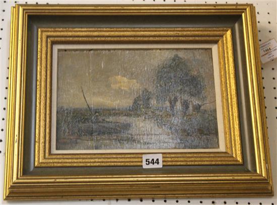 Jan Knikker , oil, rowing boat on the marshes(-)